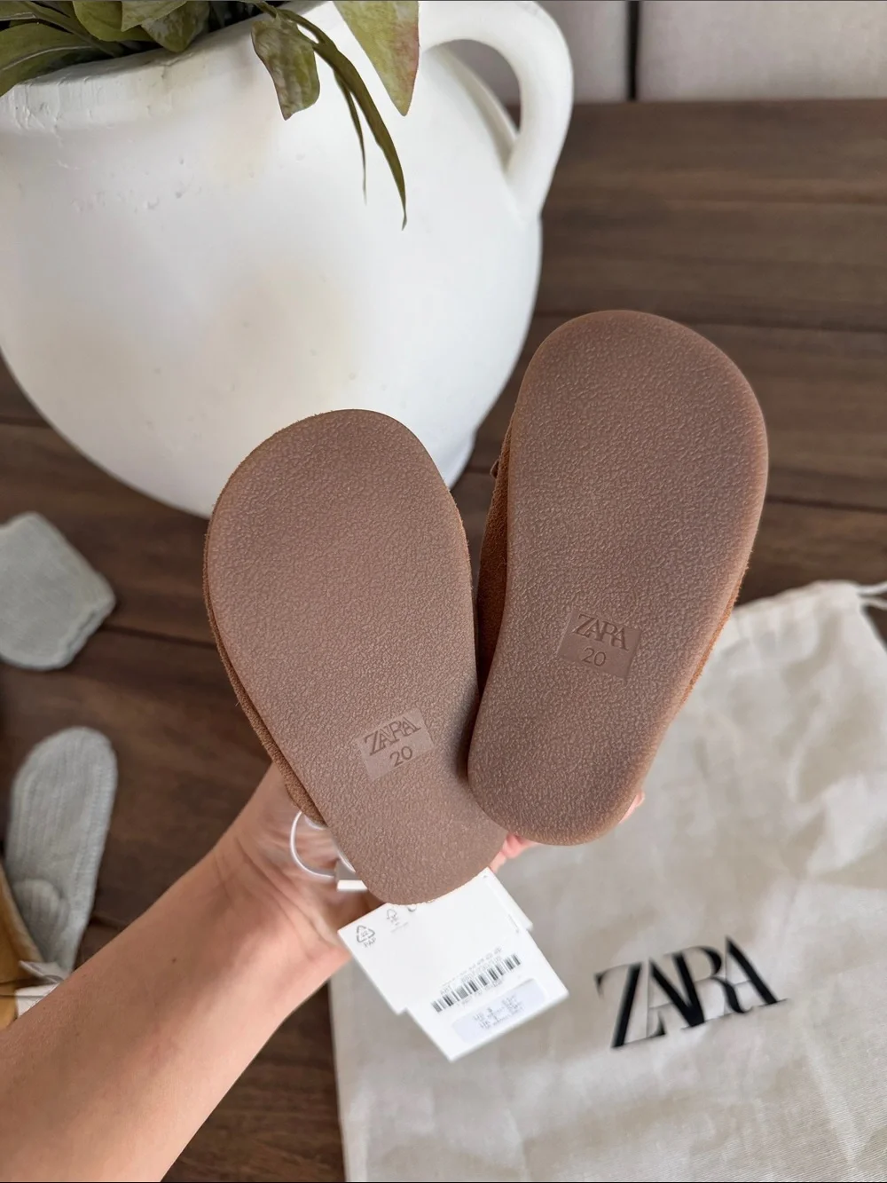 ZARA Kids Tan Suede Moccasin Shoes with Fringe & Bow